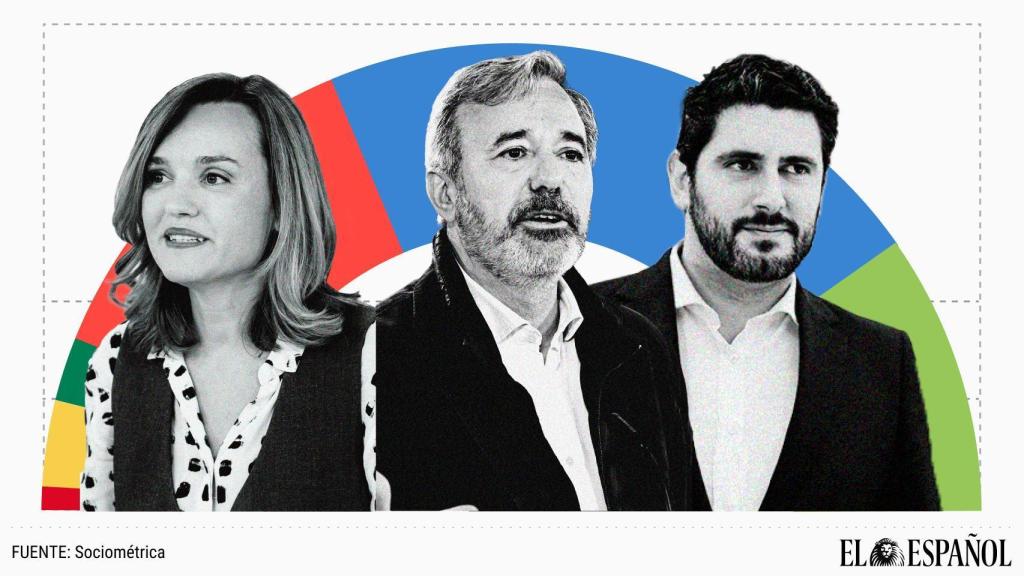 Pilar Alegría (PSOE), Jorge Azcón (PP) y Alejandro Nolasco de Vox.