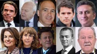 Un collage con los rostros de las personas identificadas cuyos nombres aparecen en los archivos desclasificados por el Departamento de Justicia de Estados Unidos.