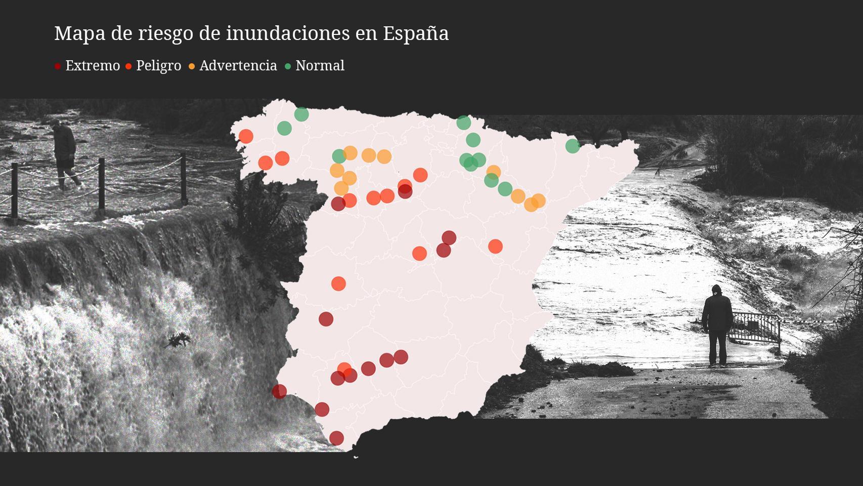Mapa del peligro de inundación para la Península con datos del 2 de febrero.
