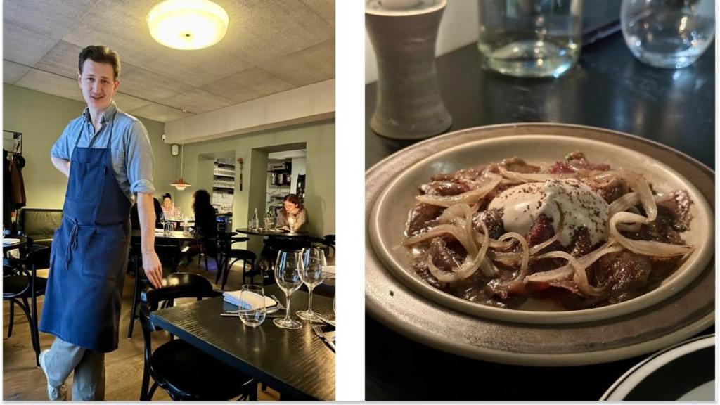 Olli Ruotsalainen, uno de los chefs de AOI y su carpaccio de venado curado con koji.