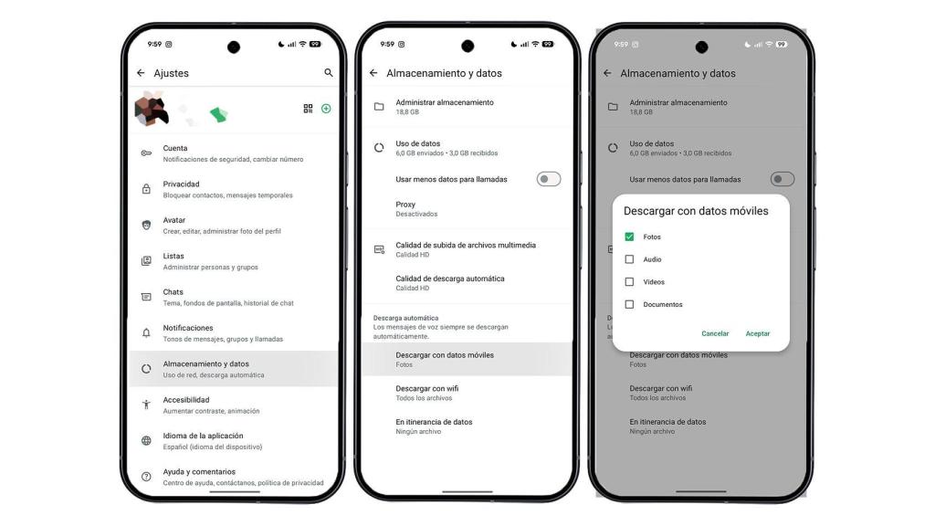 Capturas de pantalla de la opción de WhatsApp.