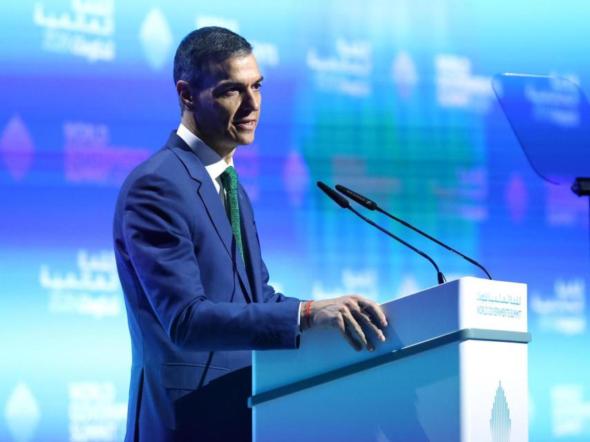El presidente del Gobierno, Pedro Sánchez, durante su intervención este martes en Dubái.