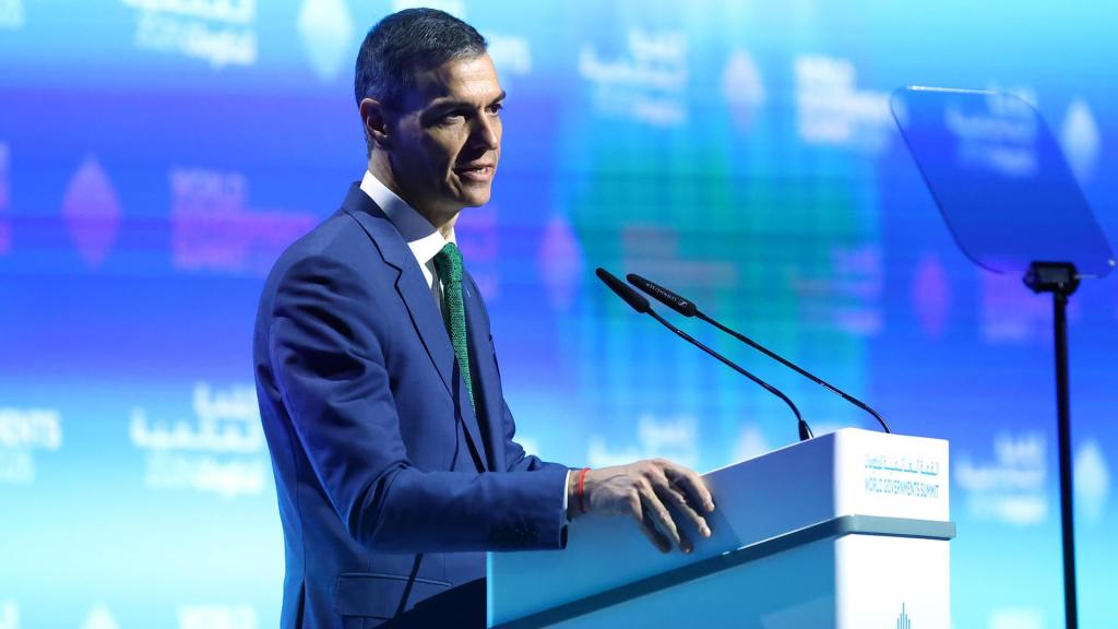 El presidente del Gobierno, Pedro Sánchez, durante su intervención este martes en Dubái.
