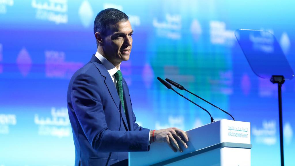 El presidente del Gobierno, Pedro Sánchez, durante su intervención este martes en Dubái.