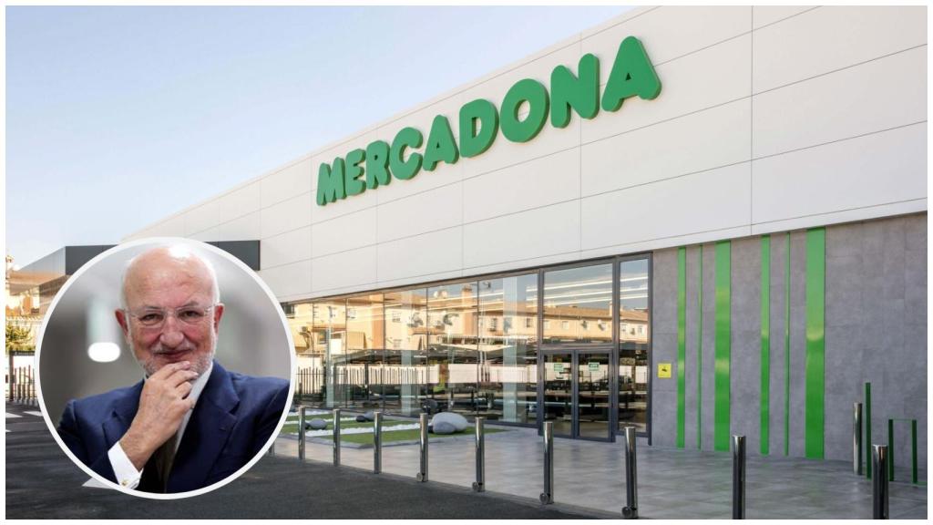 Fachada Mercadona junto a Juan Roig.