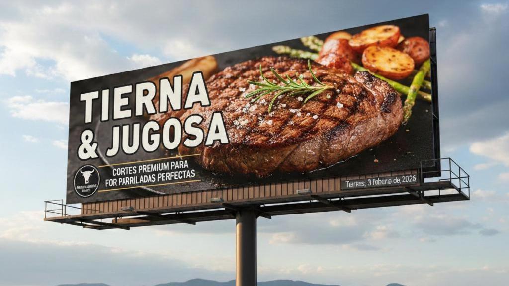 Un anuncio de carne en una valla publicitaria.