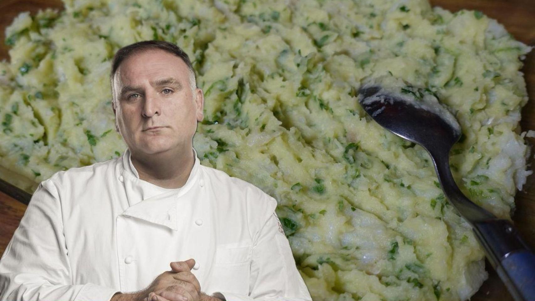 El chef José Andrés junto a una brandada de bacalao.