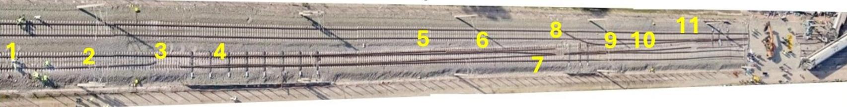 Aspecto de las vías tras el accidente entre la ubicación del carril roto y el desvío de entrada a Adamuz. El Iryo circulaba de izquierda a derecha por la vía del primer término.