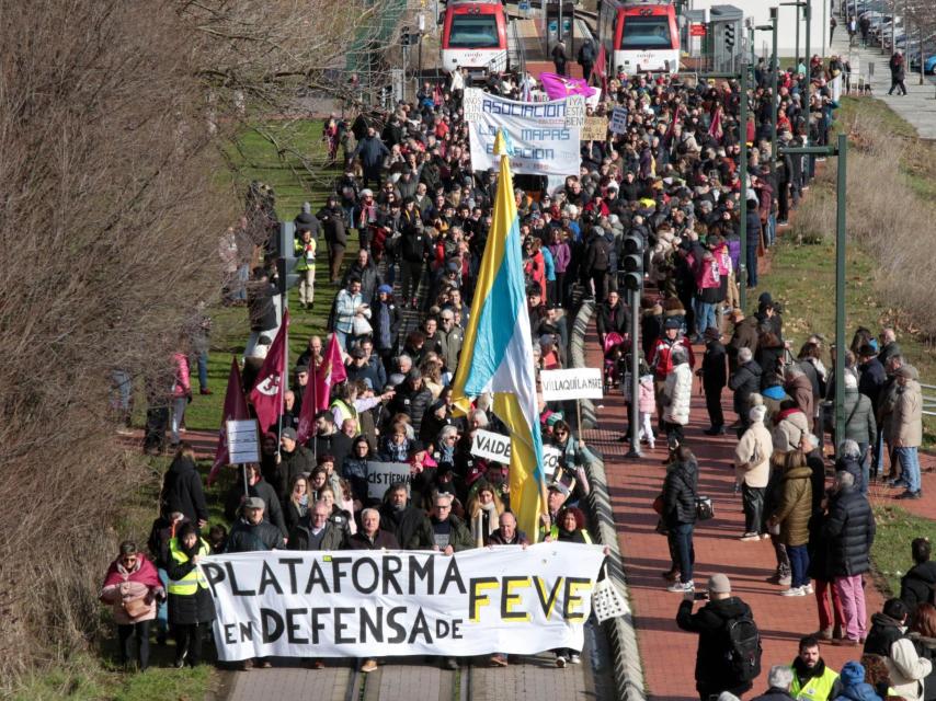 Imagen de la manifestación en defensa de FEVE en León el pasado 18 de enero