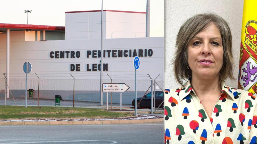 La cárcel de León y su nueva directora, Nélida de Andrés, en un montaje de EL ESPAÑOL