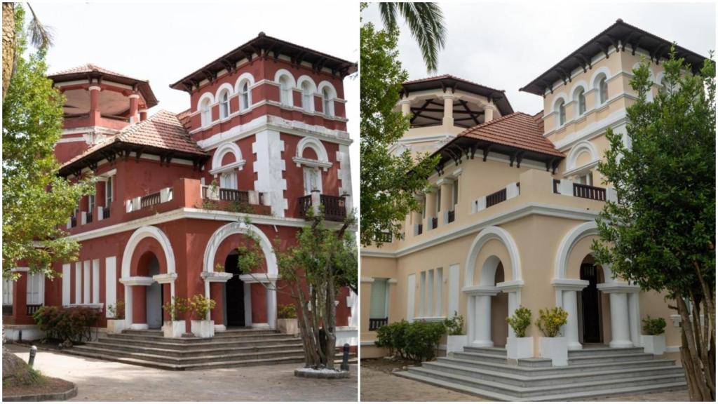 La villa colonial de Os Loureiros, en Abegondo, antes y después de la rehabilitación.