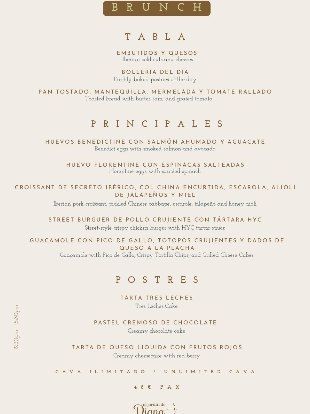 Carta del brunch.