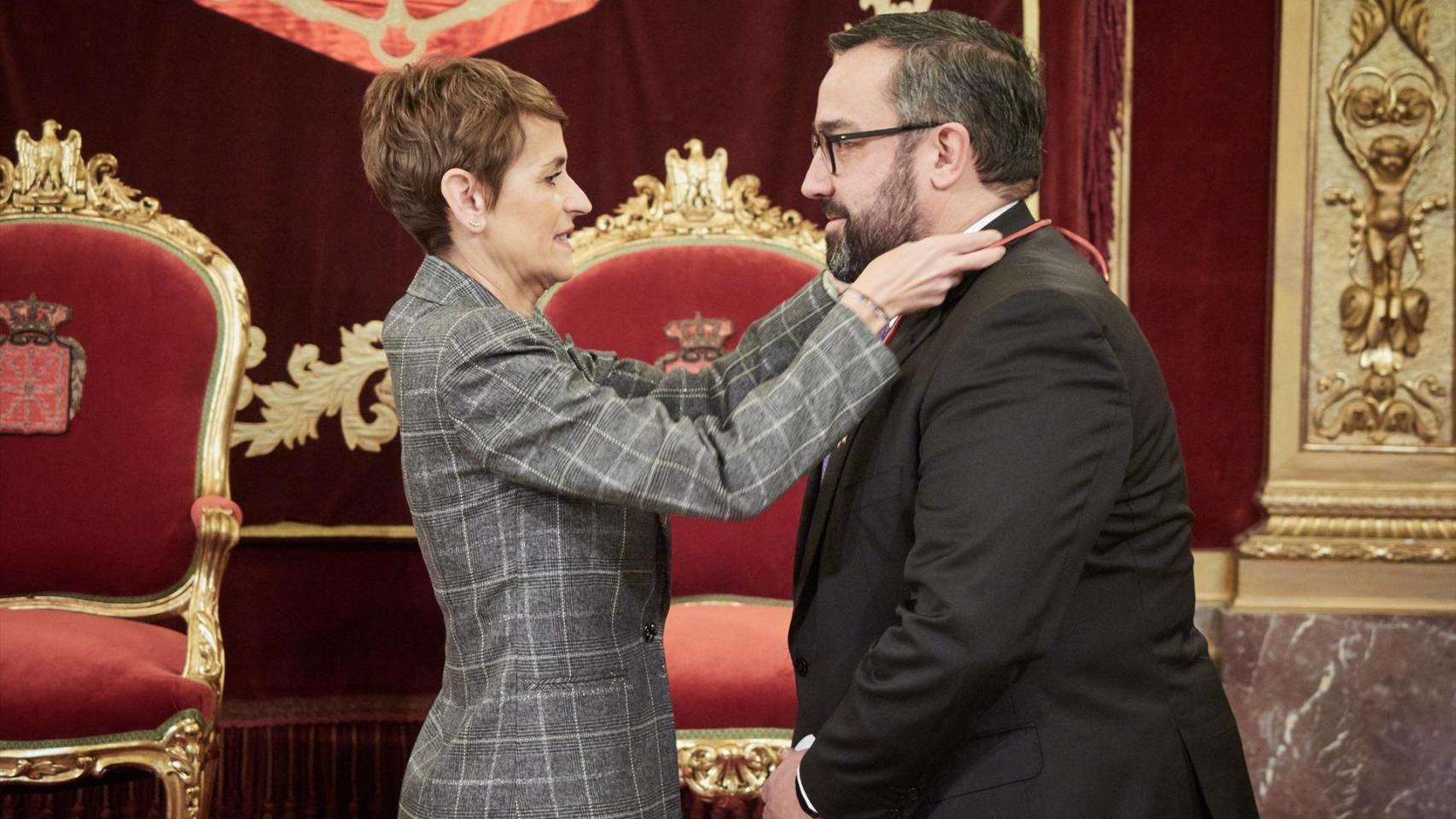 La presidenta del Gobierno de Navarra, María Chivite, durante la toma de posesión de Javier Remírez como nuevo vicepresidente, el pasado 9 de enero.