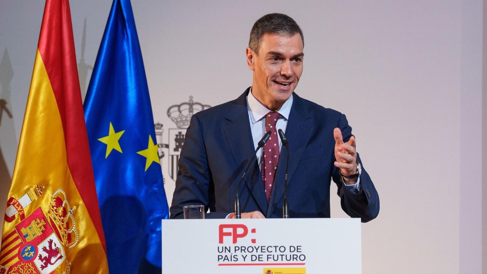 El presidente del Gobierno, Pedro Sánchez, durante la jornada 'Formación Profesional y Empresa: la alianza que impulsa el futuro'.