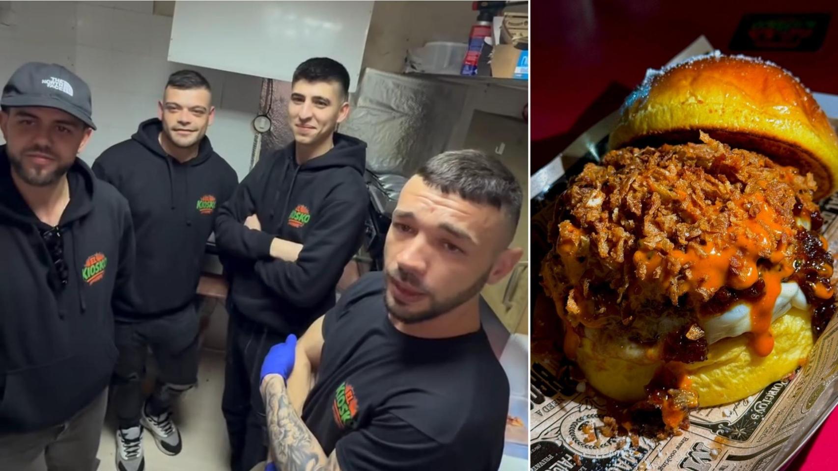 uanpi, Miguel, José y Alberto, dueños de la hamburguesería 'El Kiosko' en Chozas de Canales (Toledo).