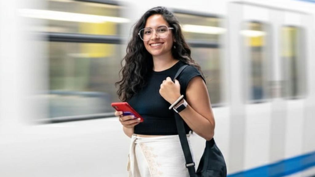 Una usuaria antes de subirse al Metro de Madrid.