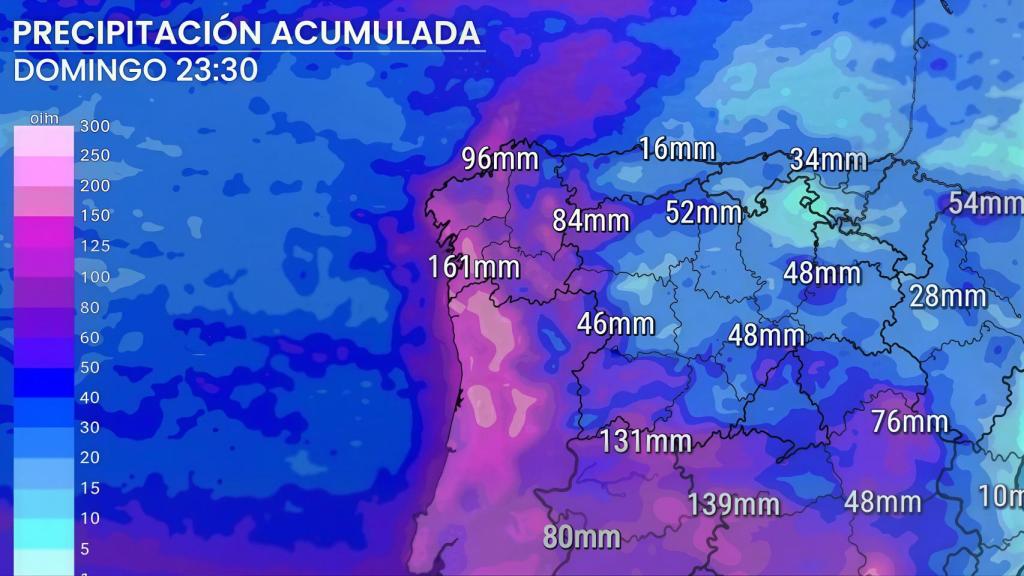 Precipitación acumulada hasta el domingo. Imagen mejorada con IA