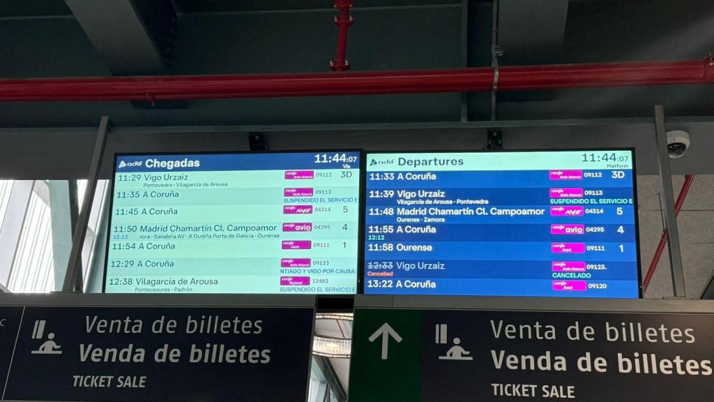 Paneles informativos de la suspensión de trenes