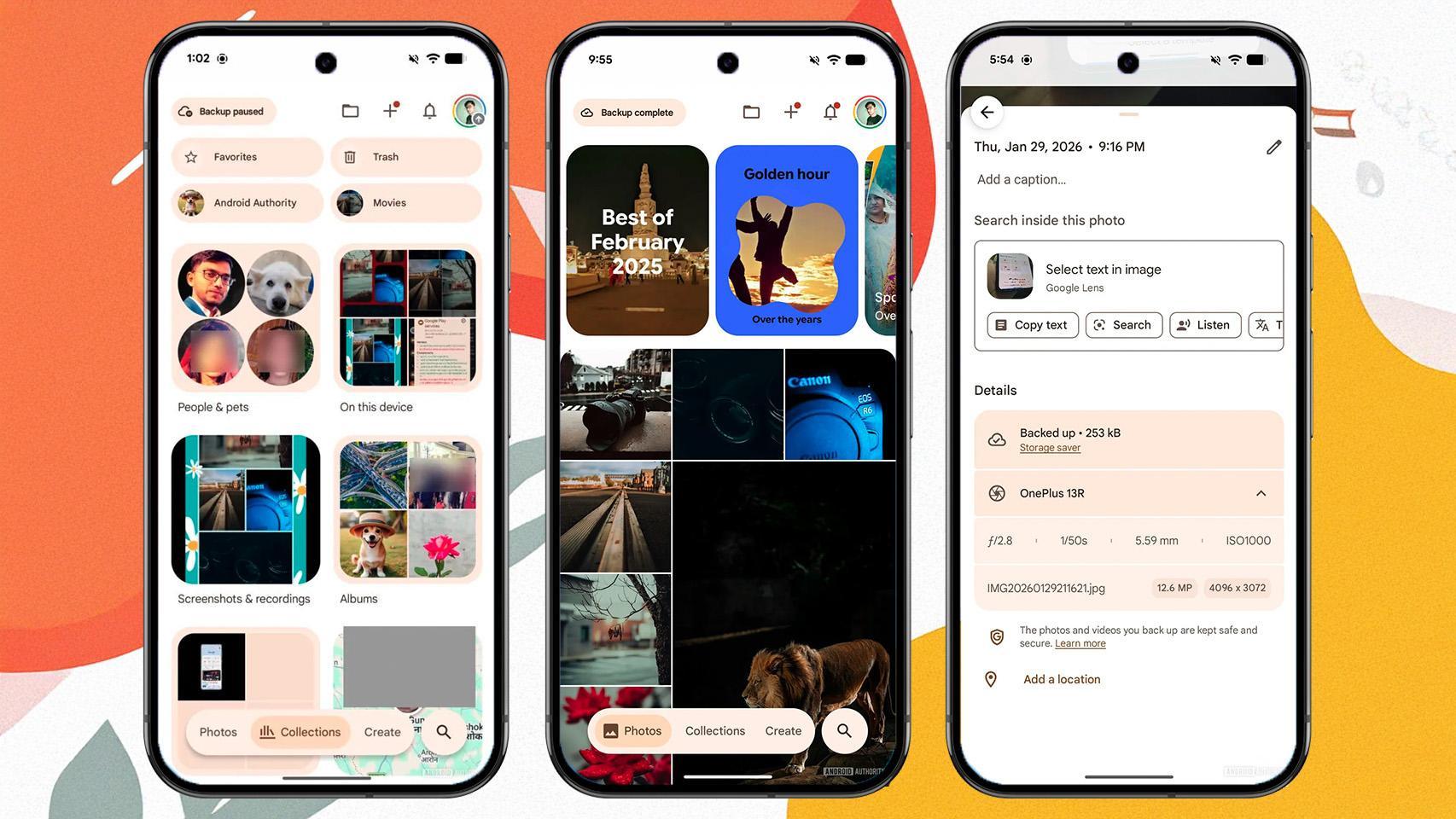 Fotomontaje con las capturas de la nueva interfaz de Google Fotos.