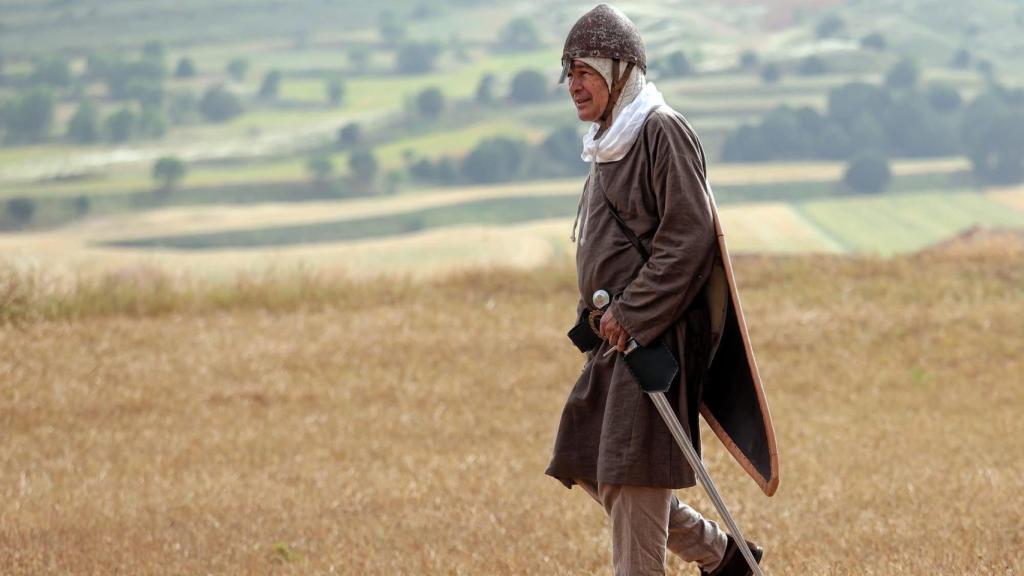 El candidato de Aragón Existe, durante la recreación de la batalla de Cutanda.