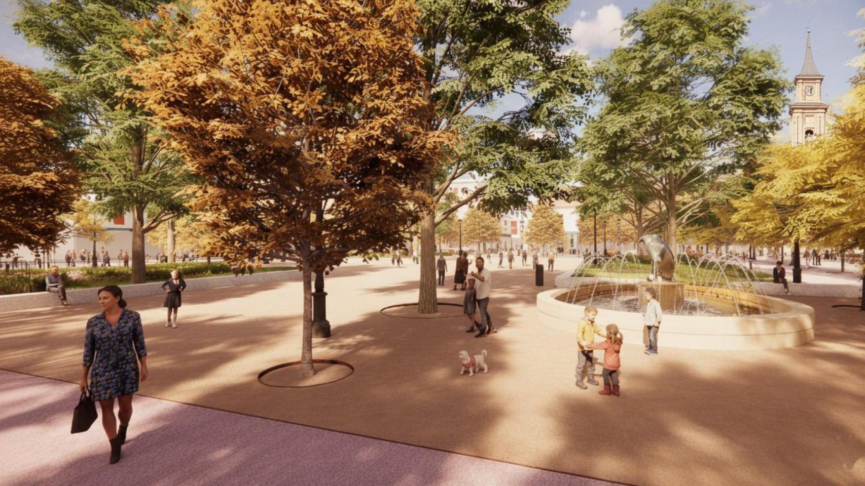 Simulación del aspecto que tendrá la Plaza Mayor de Barajas tras su remodelación.