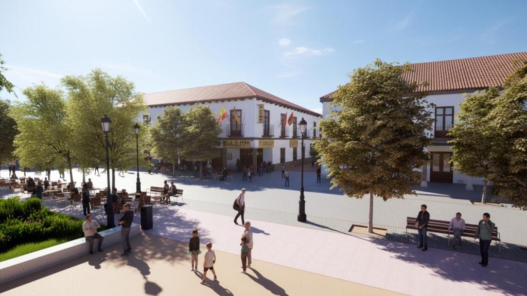 Imagen de la simulación del aspecto que tendrá la Plaza Mayor de Barajas tras su remodelación