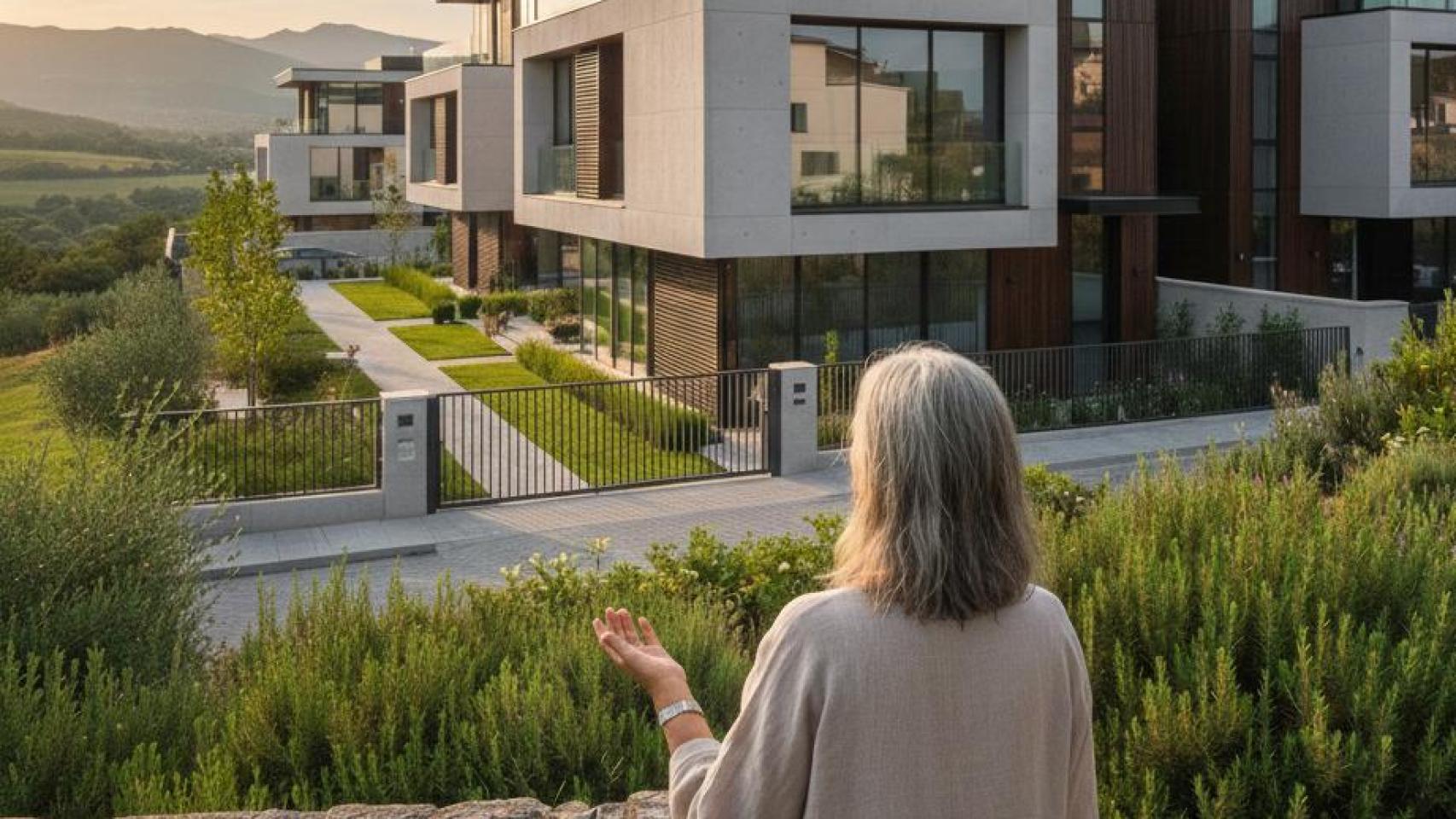 Propietaria frente a su chalet.