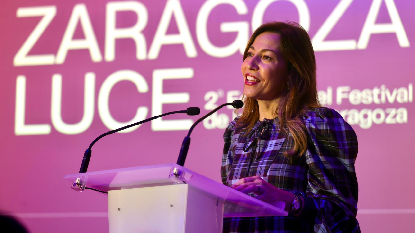 La alcaldesa de Zaragoza, Natalia Chueca, durante la presentación de la la II edición de 'Zaragoza Luce'