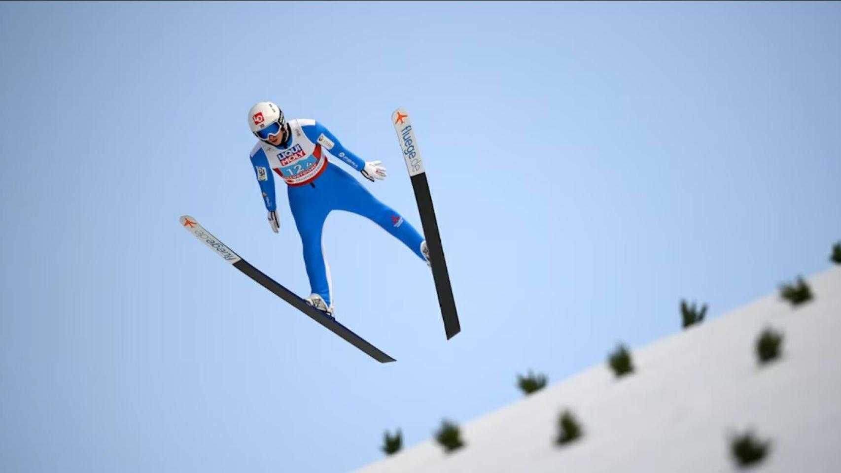 Un saltador de esquí durante una prueba de la copa del mundo.