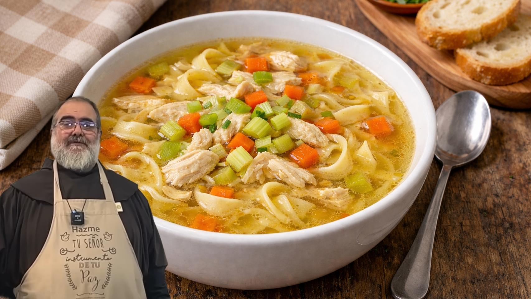 Fray Ángel, cocinero, en un montaje de El Español