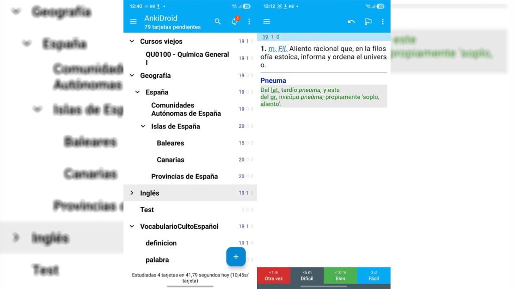La pantalla de inicio de la app Anki con varios mazos