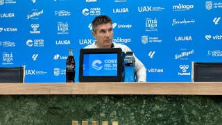 Juanfran Funes en la sala de prensa de La Rosaleda