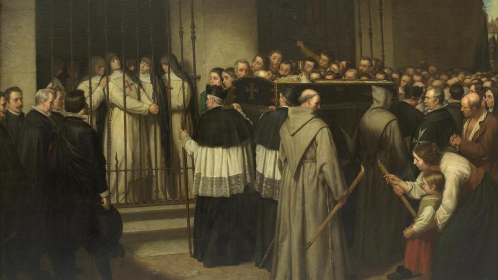 Cuadro del entierro de Lope de Vega, que Marcela presenció desde la reja de su convento.