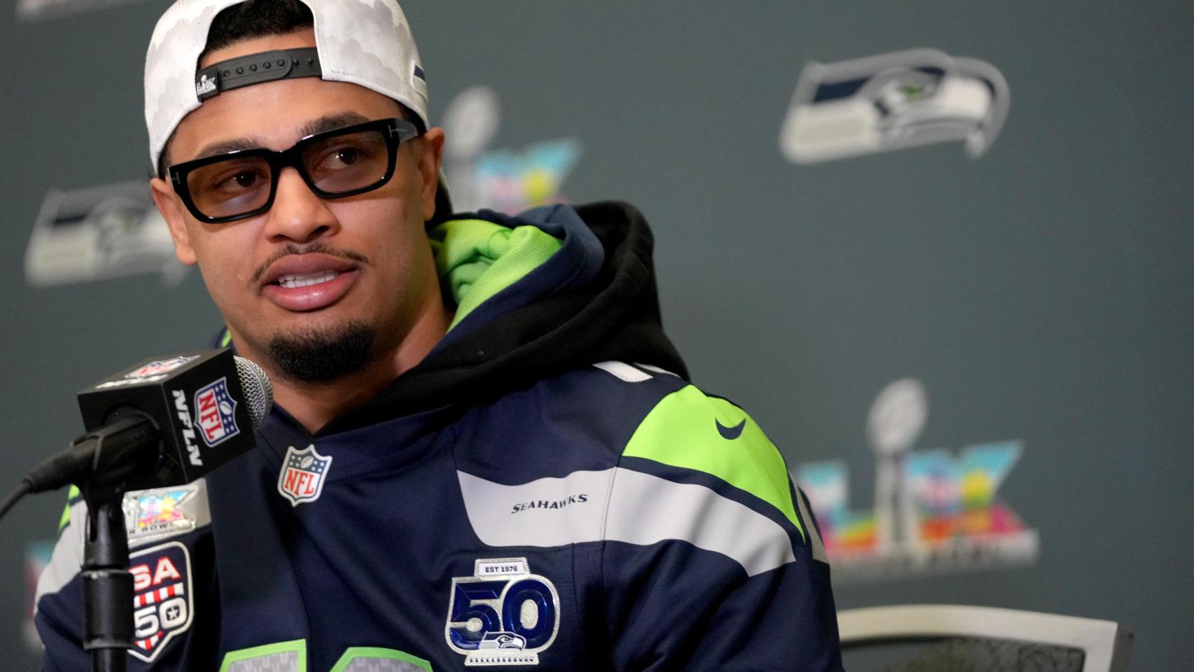 Jaxon Smith-Njigba, en rueda de prensa.