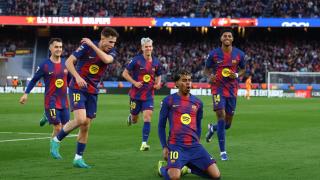 Lamine Yamal celebra el gol marcado ante el Mallorca en el Camp Nou.
