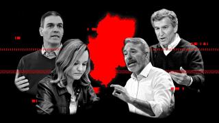 Pedro Sánchez, Pilar Alegría, Jorge Azcón y Alberto Núñez Feijóo.