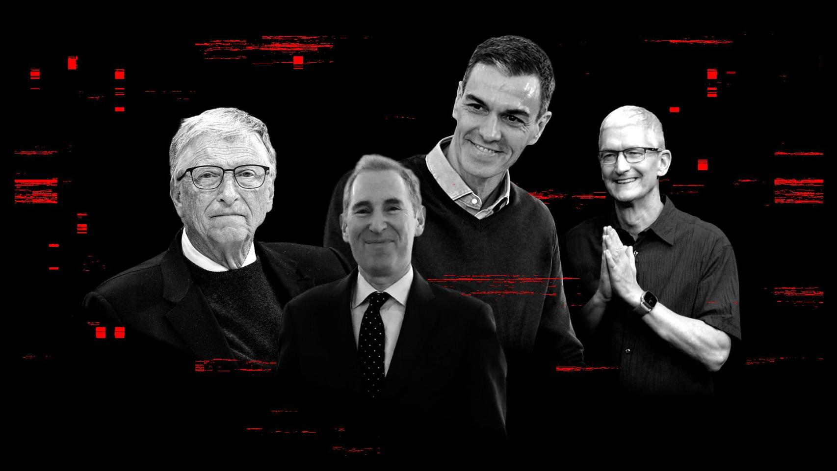 Bill Gates (Microsoft), Andy Jassi (Amazon), Pedro Sánchez y Tim Cook (Apple).