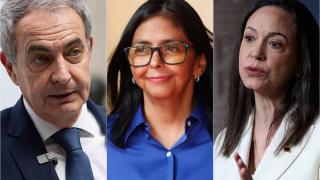 José Luis Rodríguez Zapatero, Delcy Rodríguez and María Corina Machado.