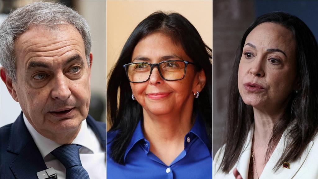 José Luis Rodríguez Zapatero, Delcy Rodríguez y María Corina Machado.