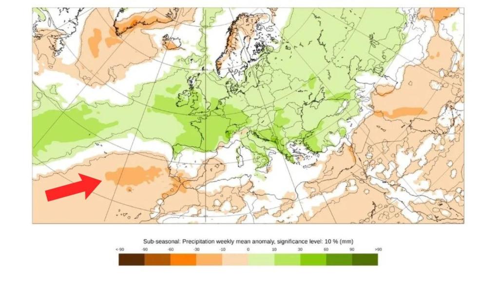 Las anomalías secas volverían al sur de la península a finales de febrero. ECMWF