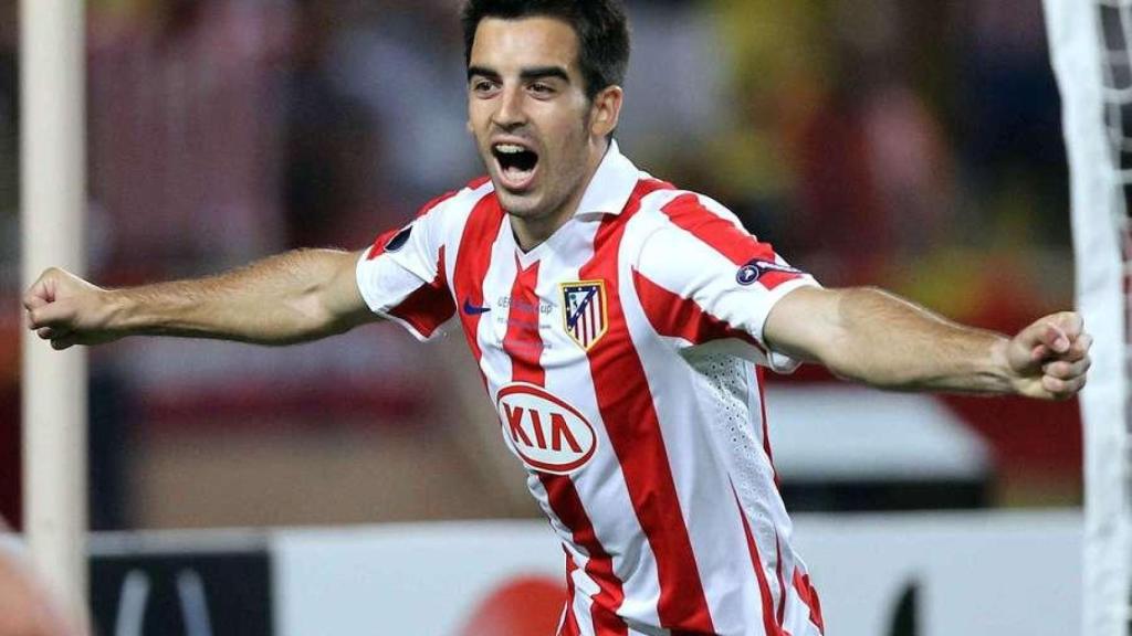 Jurado celebra un gol con el Atlético de Madrid.