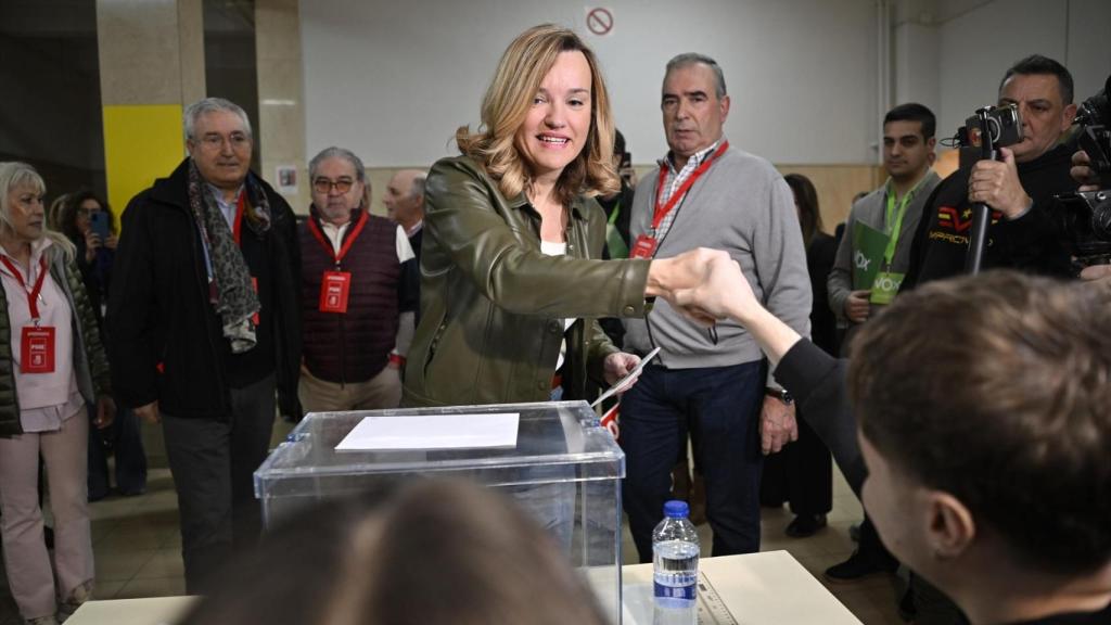 Imagen de Pilar Alegría durante las elecciones aragonesas 2026.