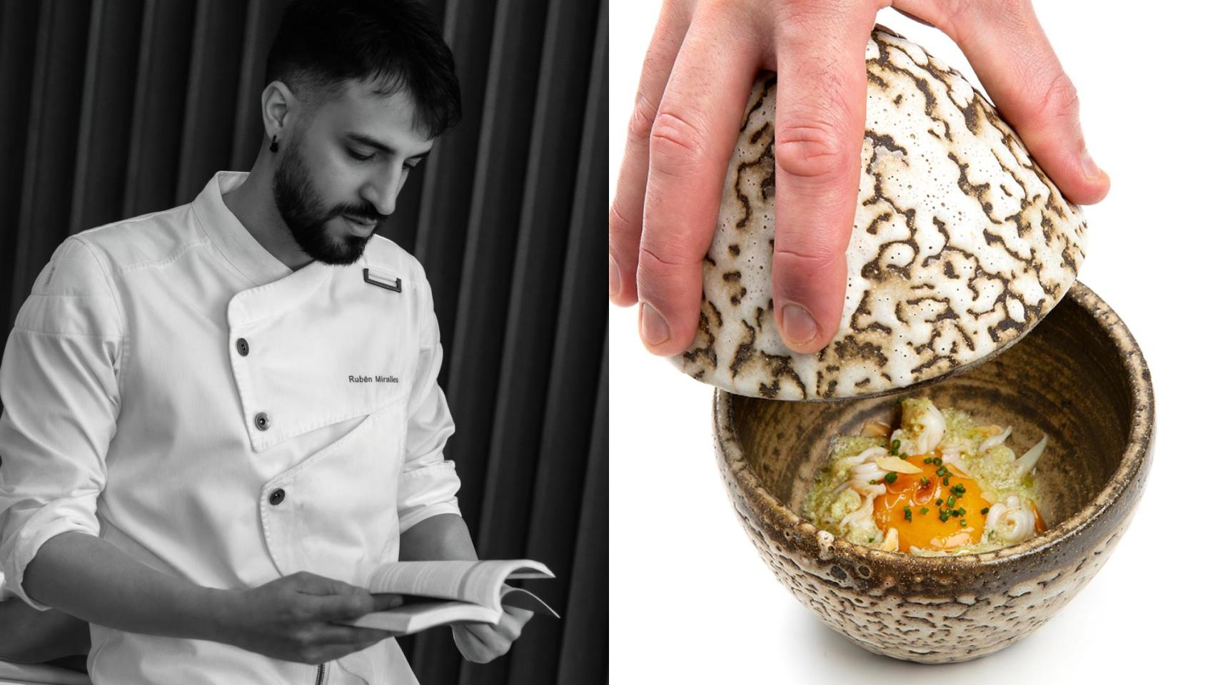 Rubén Miralles y uno de los platos que prepara en su restaurante.