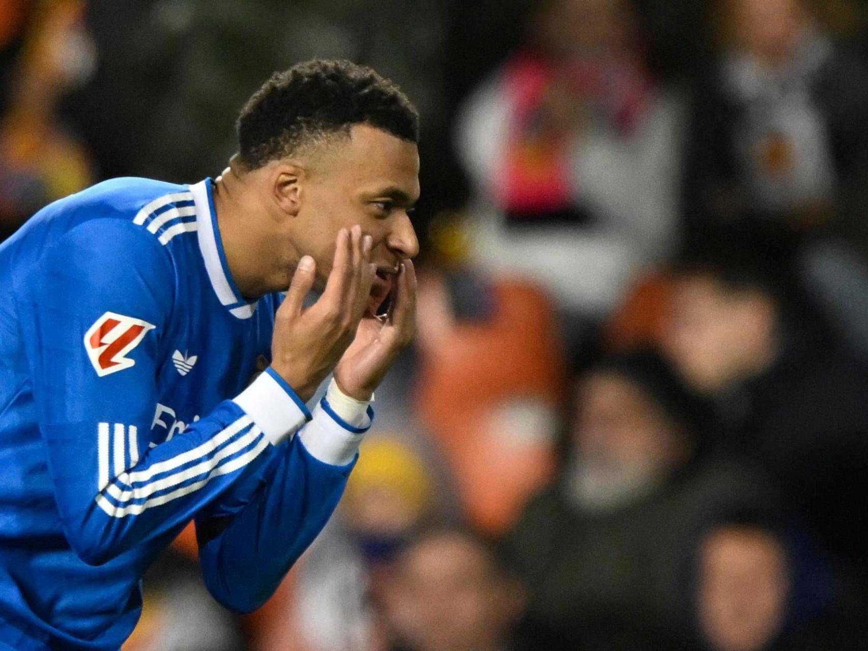 Mbappé celebra su gol ante el Valencia.