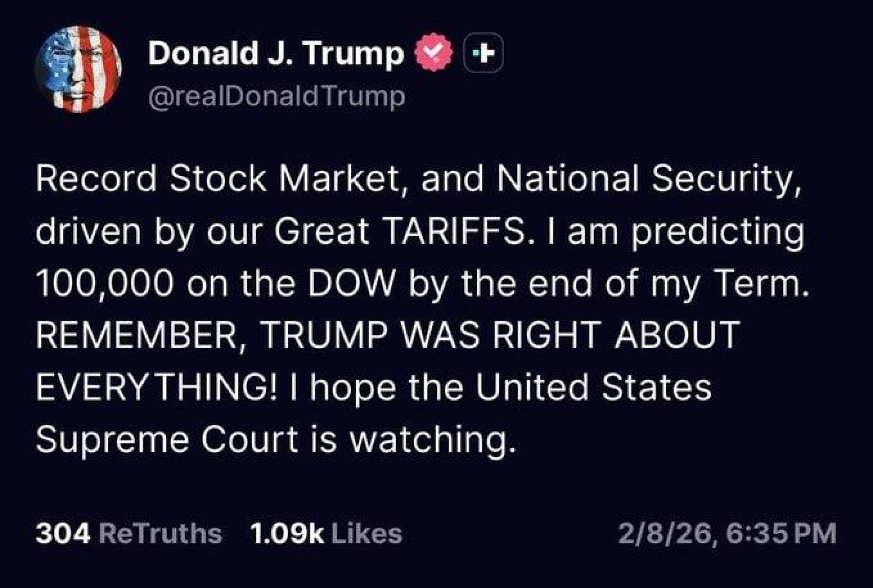 Mensaje de Donald Trump en su red social