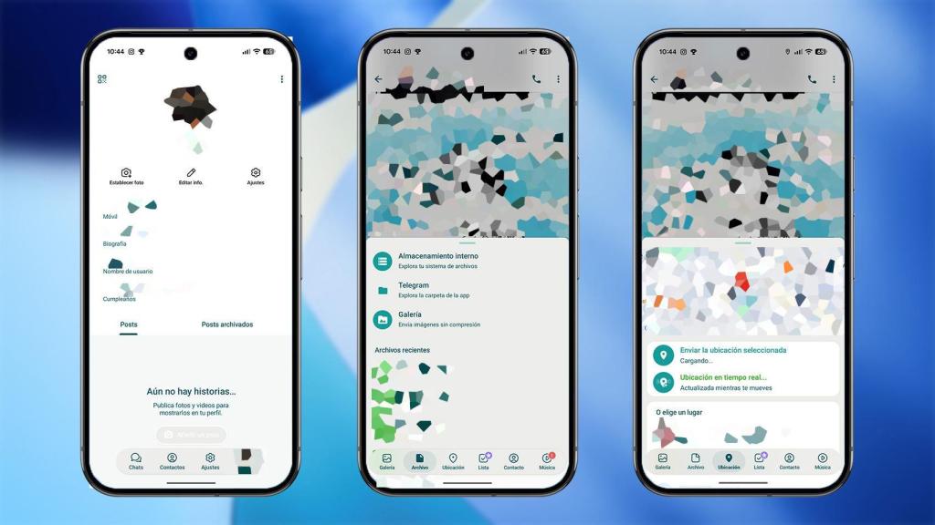 Submenú en forma de pastilla en el menú de enviar archivos.
