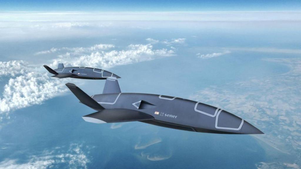 Dos drones SRC-100 Razor volando en formación en una imagen por ordenador