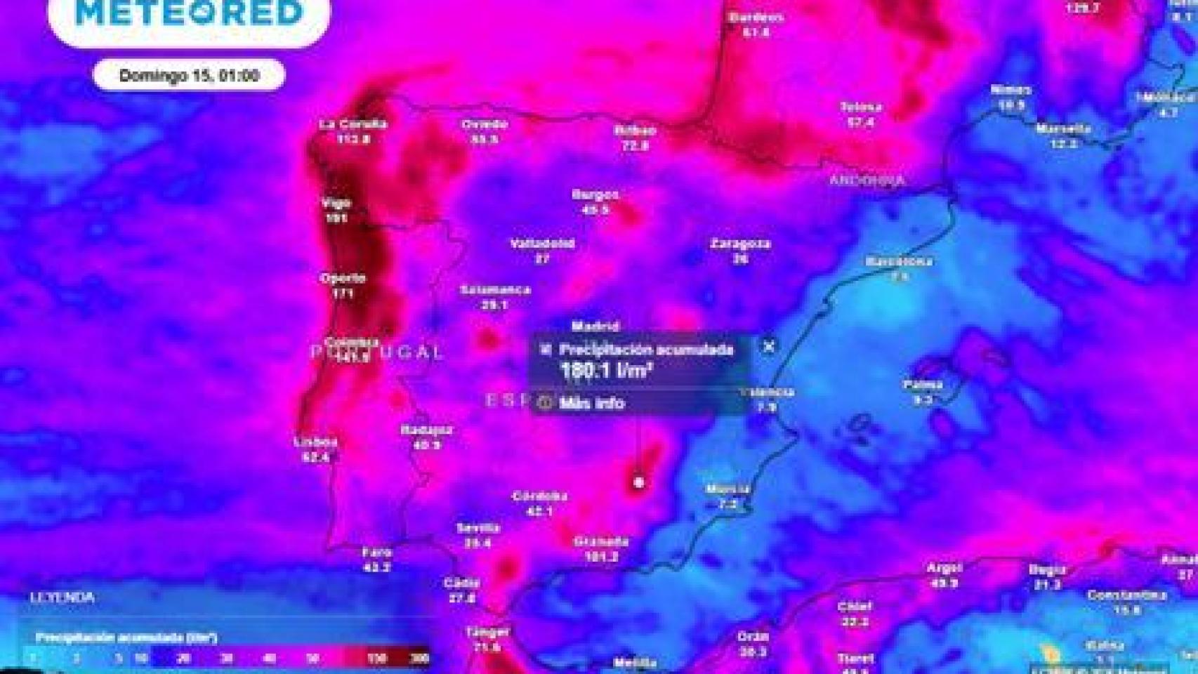 En algunas zonas de España se esperan más de 150 l/m2 a lo largo de esta semana.