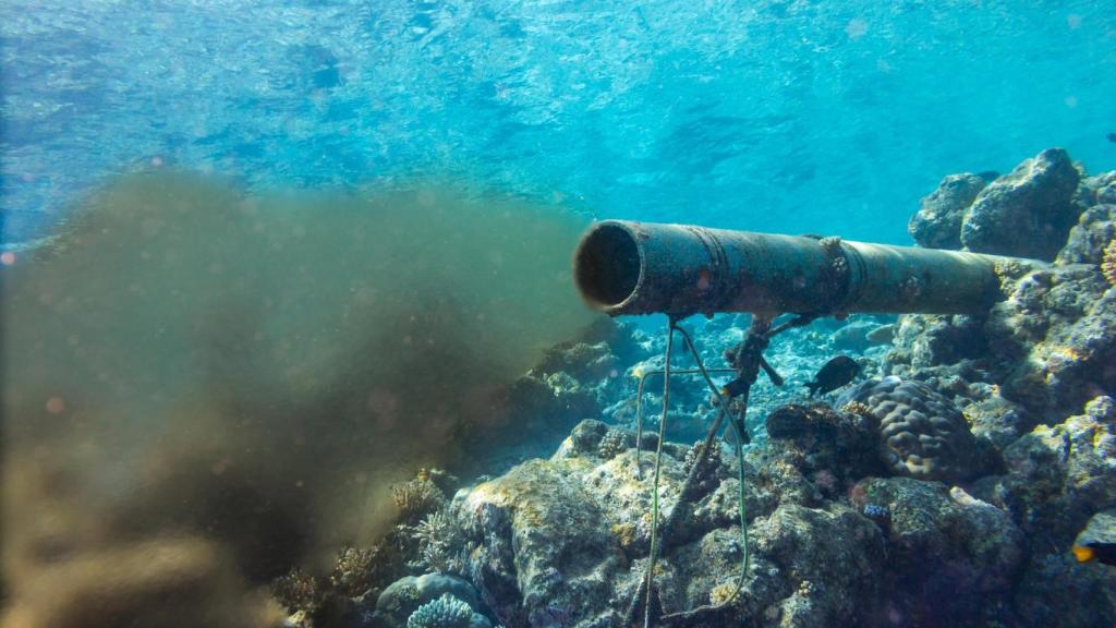 Una cañería contaminando el océano.