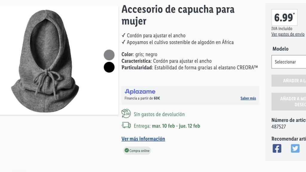 Accesorio de capucha para mujer.